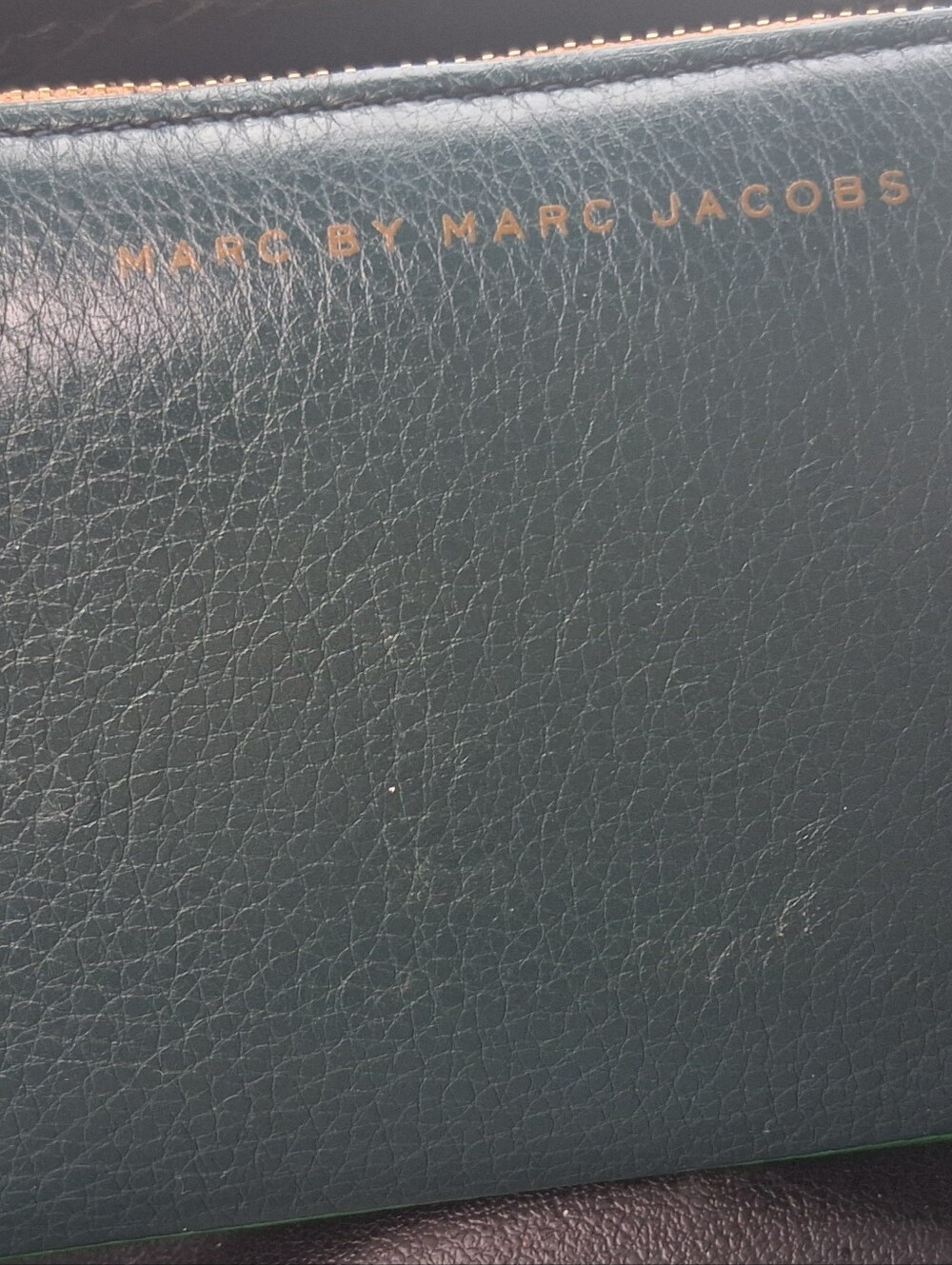 Marc by Marc Jacobs Teal Leather Zip Pouch with Gold Logo Wallet Cowhide